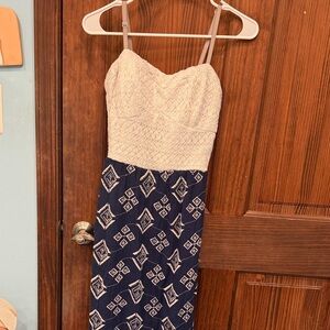 Lily Rose Cream and Navy Geometric Maxi Dress